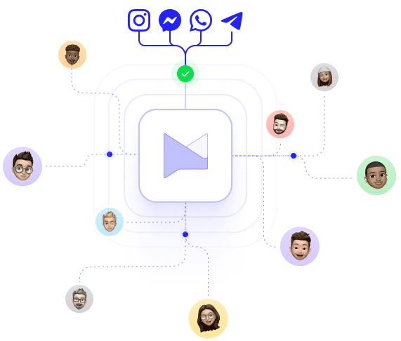 um grupo de pessoas cercando um quadrado azul com uma seta verde